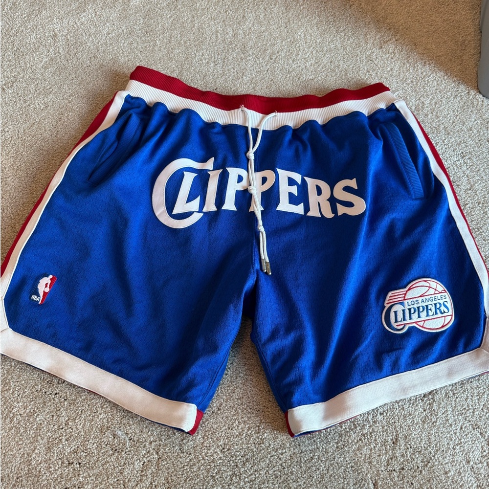 Just Don x Mitchell & NESs Blue and White Clippers Athletic Shorts